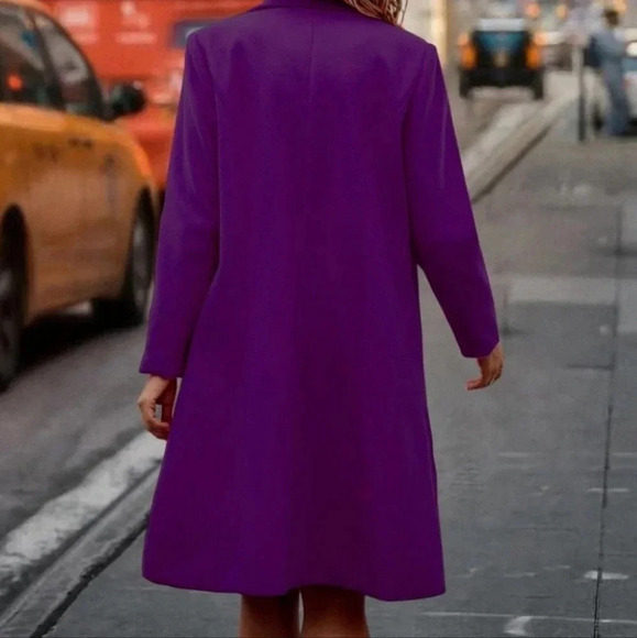 Lapel Neck Double Breasted Overcoat purple - Picture 2 of 4